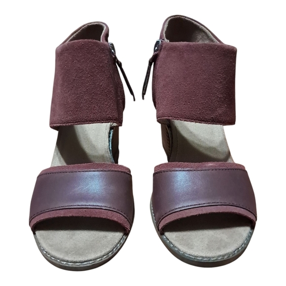 TOMS Majorca Block Heel Peep Toe Sandals Women’s 10 Oxblood Leather - Picture 5 of 15